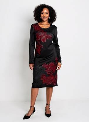 Robe mi-longue imprimé fantaisie manches longues noir DESIGUAL femme