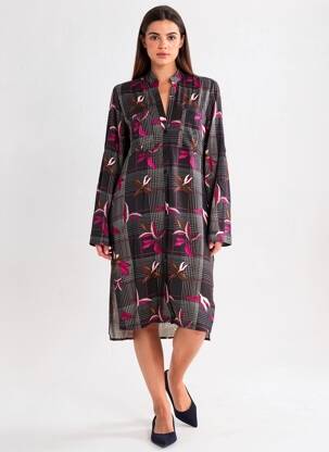 Robe mi-longue imprimé fantaisie manches longues noir SALSA femme