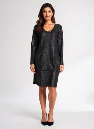 Robe mi-longue manches longues manches longues noir SUGGEST femme