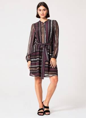Robe mi-longue imprimé fantaisie manches longues noir SALSA femme
