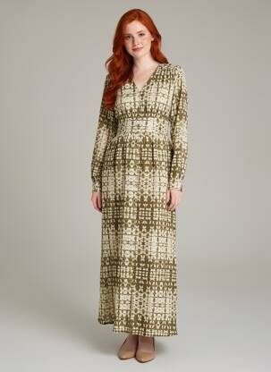 Robe longue imprimé fantaisie manches longues vert IKOONE&BIANKA femme