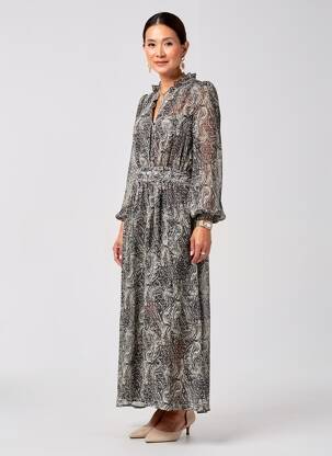 Robe longue imprimé fantaisie manches longues noir PEACE N'LOVE femme