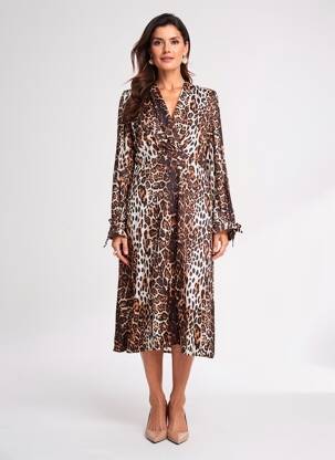 Robe mi-longue manches longues manches longues marron KEZY femme