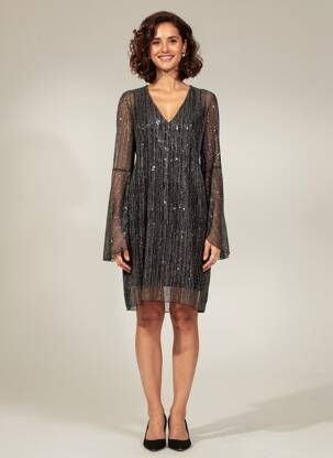 Robe mi-longue manches longues manches longues noir ESPERANCE femme