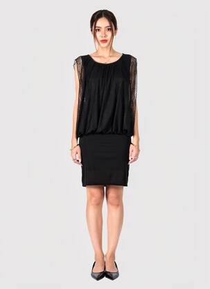 Robe courte manches longues manches longues noir ESPERANCE femme
