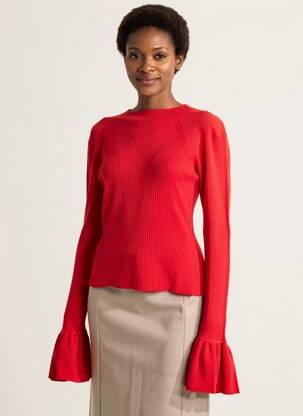 Pull stretch manches longues rouge ROTATE femme