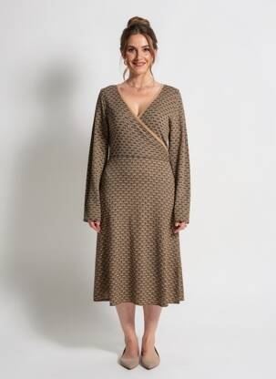 Robe mi-longue manches longues manches longues marron ZILCH femme