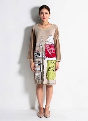 Robe pull stretch manches longues beige ELISA CAVALETTI femme