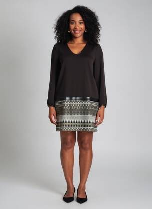 Robe courte manches longues manches longues noir LAUREN VIDAL femme