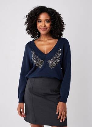 Pull coupe droite manches longues bleu LAUREN VIDAL femme