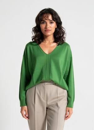 Pull col v manches longues vert TRIPODE femme