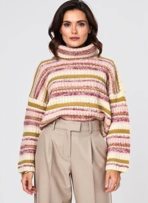 Pull col roulé stretch manches longues rose RINASCIMENTO femme