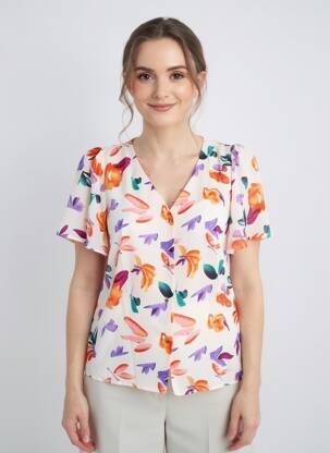 Chemisier tissage crêpe manches courtes orange SARAH JOHN femme