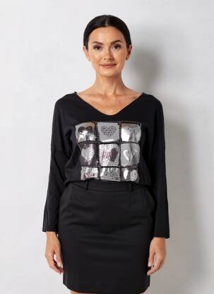 Pull coupe cintrée manches longues noir MADE IN ITALY femme