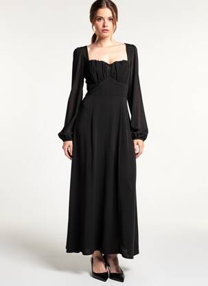 Robe longue manches longues manches longues noir KILKY femme