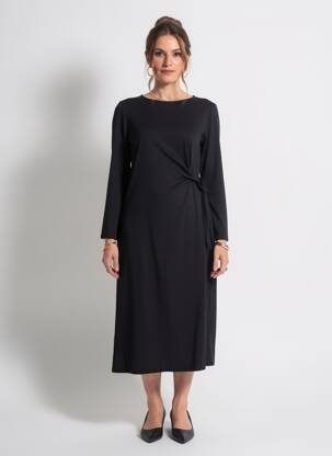 Robe mi-longue manches longues manches longues noir SEASON femme