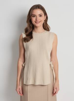 Pull coupe cintrée sans manche beige ATELIER EVÈNE femme