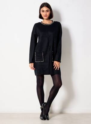 Robe pull stretch manches longues noir BLUOLTRE femme