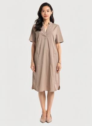 Robe mi-longue manches courtes manches courtes beige FRANK WALDER femme