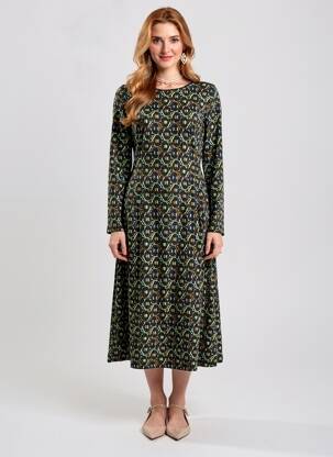 Robe mi-longue imprimé fantaisie manches longues bleu SURKANA femme