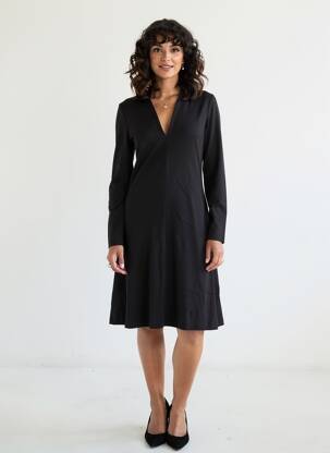 Robe mi-longue manches longues manches longues noir SURKANA femme