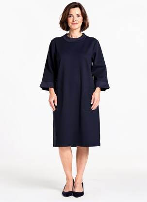 Robe mi-longue manches 3/4 manches 3/4 bleu BARBARA LEBEK femme