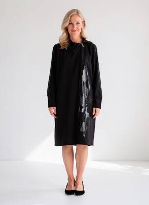Robe mi-longue manches longues manches longues noir BARBARA LEBEK femme