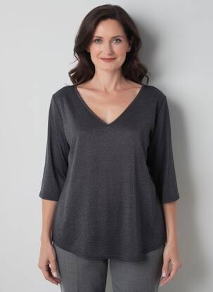 T-shirt manches 3/4 manches 3/4 gris HALOGENE femme