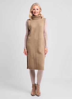 Robe pull coupe droite manches courtes marron YEST femme
