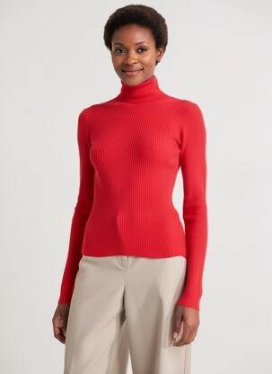Pull col roulé coupe cintrée manches longues rouge ATTIC AND BARN femme