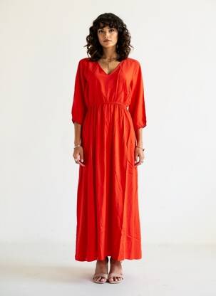 Robe longue manches longues manches longues rouge LA FIANCEE DU MEKONG femme