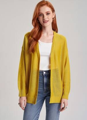 Gilet manches longues maille tricot jaune VILA femme