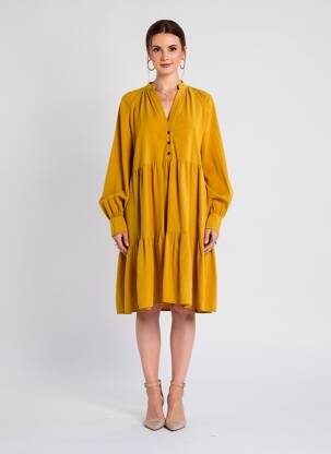 Robe mi-longue manches longues manches longues jaune OTTOD'AME femme