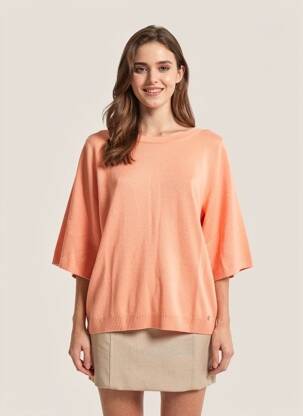 Pull stretch manches 3/4 orange DES PETITS HAUTS femme