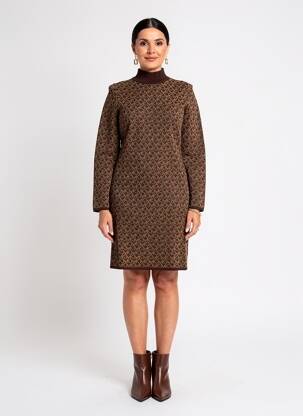 Robe mi-longue imprimé fantaisie manches longues marron MICHAEL KORS femme