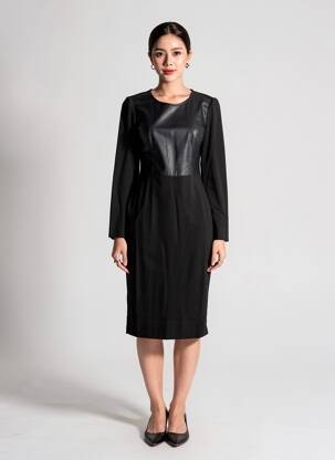 Robe mi-longue manches longues manches longues noir BCBGMAXAZRIA femme