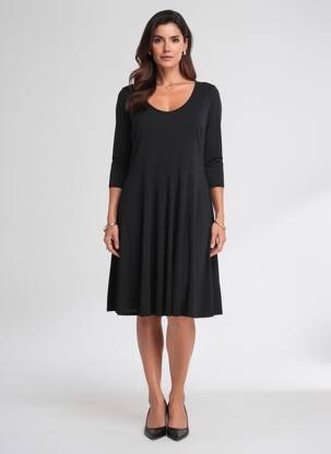 Robe mi-longue coupe fluide manches longues noir EDMOND BOUBLIL femme
