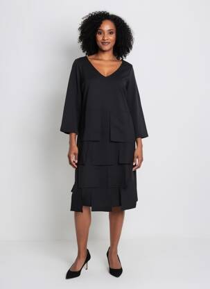 Robe mi-longue manches 3/4 manches 3/4 noir ORTO BOTANICO femme
