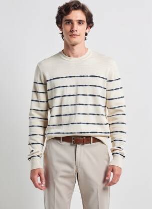 Pull col rond manches longues beige IKKS homme
