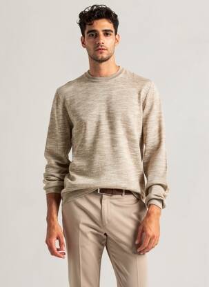 Pull col rond manches longues beige IKKS homme
