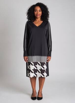 Robe mi-longue imprimé fantaisie manches longues noir TUZZI femme