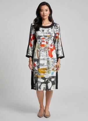 Robe mi-longue manches 3/4 manches 3/4 blanc DOLCEZZA femme