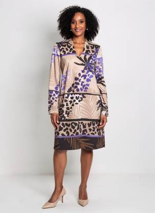 Robe mi-longue imprimé fantaisie manches longues violet TUZZI femme