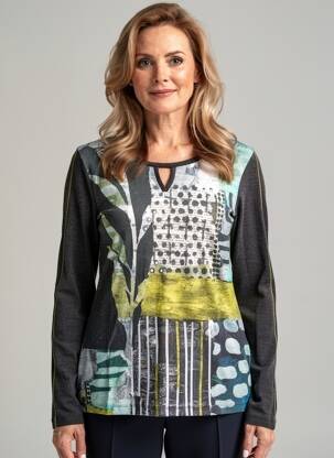T-shirt imprimé fantaisie manches longues gris DOLCEZZA femme