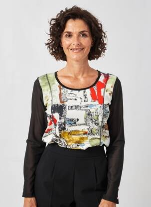 T-shirt imprimé fantaisie manches longues noir DOLCEZZA femme