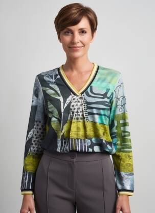 T-shirt imprimé fantaisie manches longues vert DOLCEZZA femme