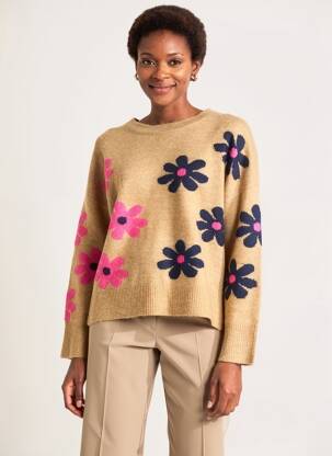 Pull coupe droite manches longues beige LEO & UGO femme