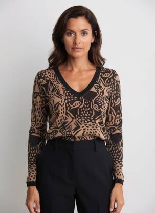 Pull coupe cintrée manches longues marron LEO & UGO femme