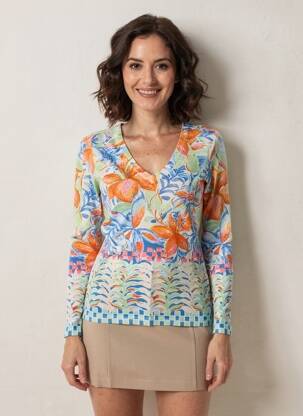 Pull coupe cintrée manches longues bleu LEO & UGO femme