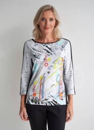T-shirt imprimé fantaisie manches longues blanc DOLCEZZA femme